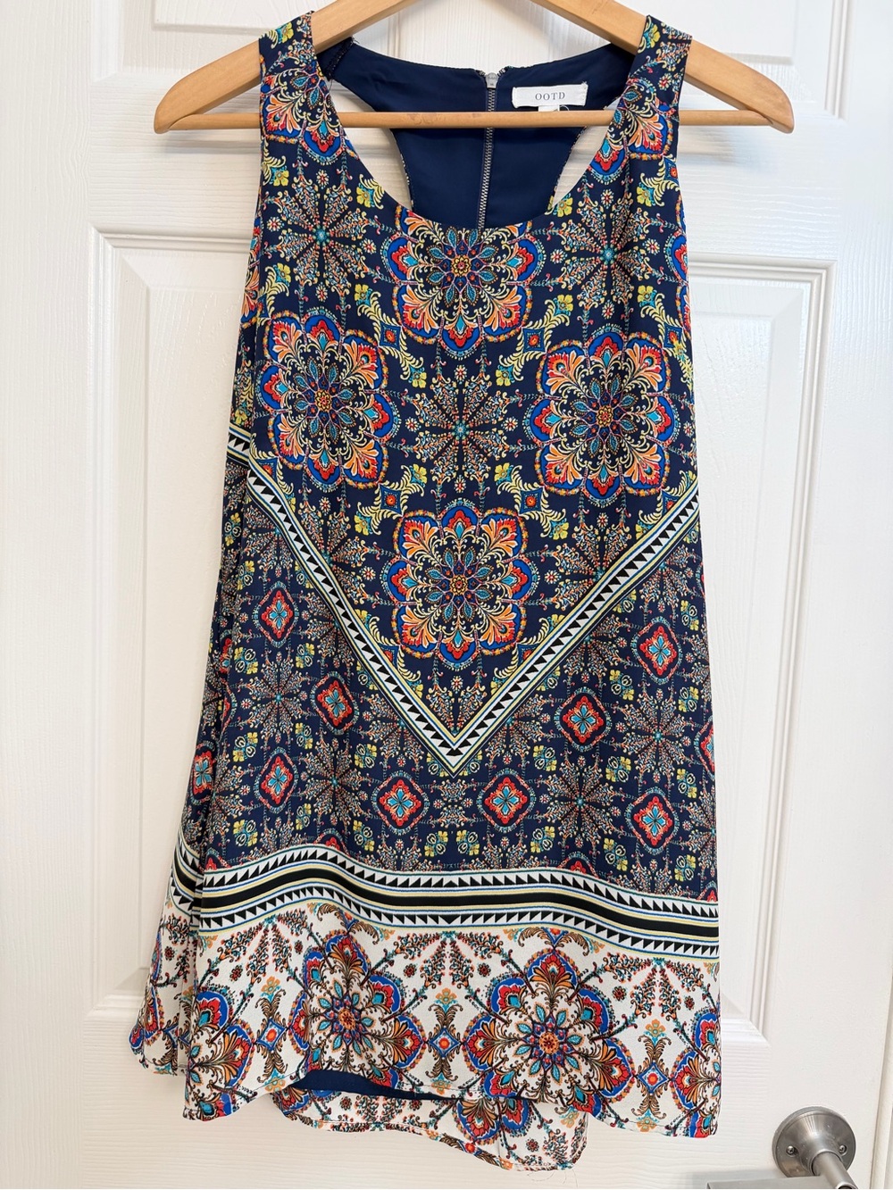 OOTD Navy Blue Floral-Print A-Line Skirt